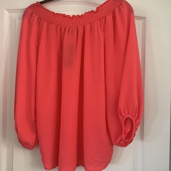 NWT Small beautiful silky coral colored off the shoulder blouse! - Picture 2 of 7